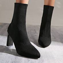 Women's Solid Color Fashion Woven Chunky Heel Ankle Boots For Outdoor And Indoor Wear In Autumn/Winter - Black - View 4