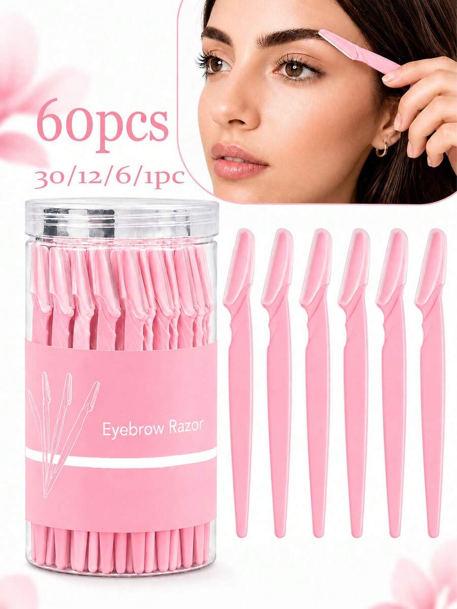 60pcs/30pcs/12pcs/6pcs/1pc Eyebrow Shaving Set Designed For Women And Men, Includes Storage Box With Safety Cap, Eyebrow Trimmer For Trimming And Shaping Beautiful Eyebrows, Facial Hair Removal Razor, Washable And Reusable, Suitable For Facial And Body Hair Removal, Essential Tool For Hair Salon, Makeup And Beauty Industry And Daily Use, Beauty And Travel Accessory - Multicolor - View 1