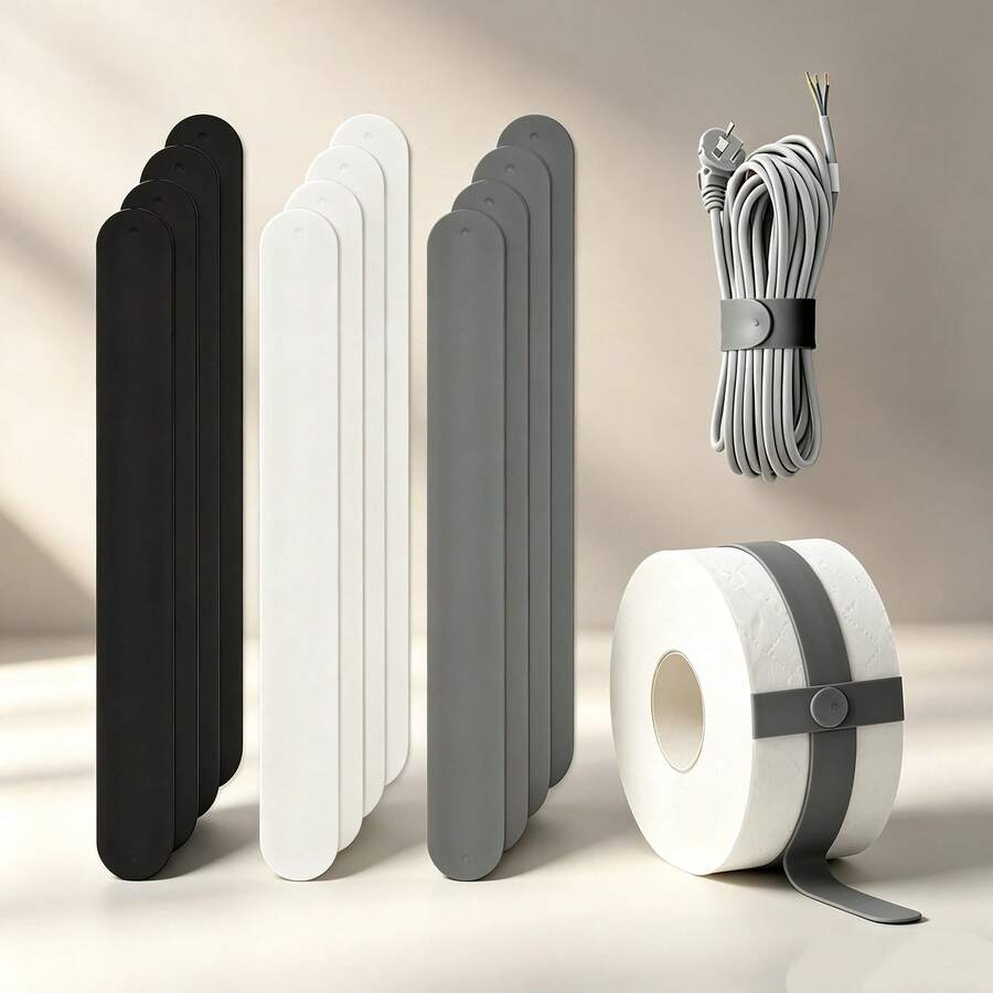 12‑Piece Flip Wrap Slap Band Set, Silicone‑Wrapped Metal Strips, Multipurpose Roll Stabilisers For Wrapping Paper And Poster Paper Storage Organisation - View 1