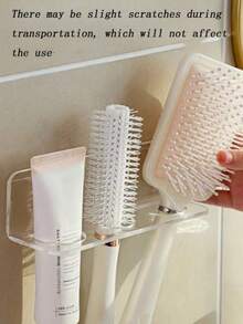 1/2/3/4pcs Acrylic Plastic Bathroom Comb Holder, Wall-Mounted No-Drill Vanity Storage Rack, Transparent Comb And Toiletries Organizer Box - Clear - View 3