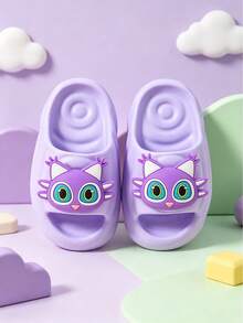 Children's Cute 3D Big Eye Cat Slippers EVA Soft Thick Sole Anti-Slip Open Toe Slides Girls Home Bathroom Indoor Slippers - Purple - View 6