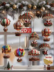 1/10 Stücke Weihnachts-Santa Fallschirm Heißluftballon Holz flache Hängedekoration, Heißluftballon Santa Holz rotierender Schneemann Weihnachtsbaum Feiertags-Hängedekoration Heimdekoration, Holz Heim Garten perfekte Feiertagsgeschenk Dekoration - Mehrfarbig - Übersicht 6
