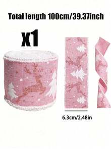 Cinta decorativa navideña de 5/2/1m, cinta navideña rosa, no deformable, adecuada para materiales de manualidades/lazos & decoración navideña/envoltura de regalos/decoración del hogar - Talla única - Ver 16