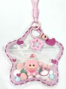1 Bag Macaron Color Flocked Doll With Transparent PVC Printed Star Bag Strap, Dopamine Star Keychain With Spring Clip, Bag Charm, Birthday Gift, Party Favor - Star - View 7