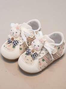 Children's Dreamy Color Rhinestone Princess Style Breathable Lining Anti-Slip Wear-Resistant Design Super Cool Versatile All-Season Chunky Sneakers - Beige - View 2