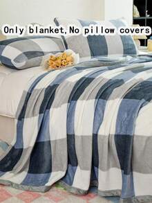 1pc Minimalist Plaid Pattern Blanket, Warm Thick Soft Comfortable Blanket, Plaid Print Pattern, For Home Decor, Suitable For Bed, Sofa, Office, Room Decor, Dorm, Machine Washable, Back To School Dorm Decor College Decor - Blue - View 8