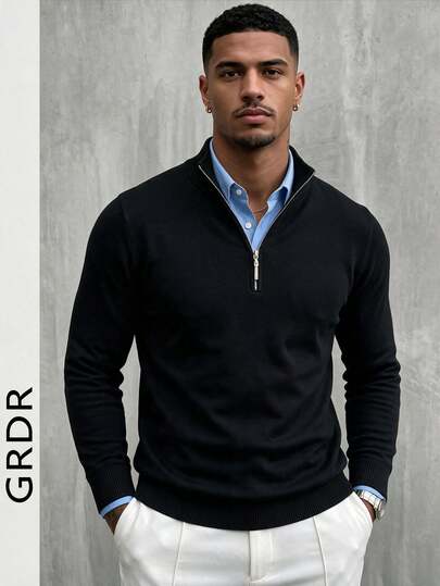GRDR Men's Casual Long Sleeve Half Zip Knit Sweater, Versatile For Daily Wear