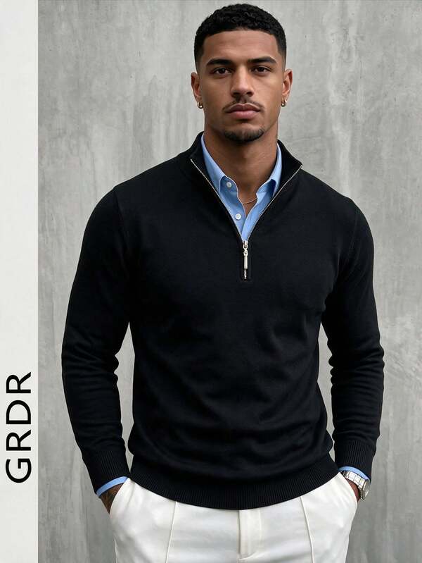 GRDR Men's Casual Long Sleeve Half Zip Knit Sweater, Versatile For Daily Wear