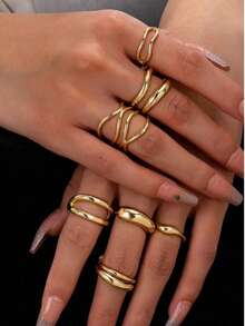 7pcs Punk Style Ring Set, Unique Fashion Heart Butterfly Crown Stackable Rings, Jewelry Fashion Accessories Gift - Gold - View 5