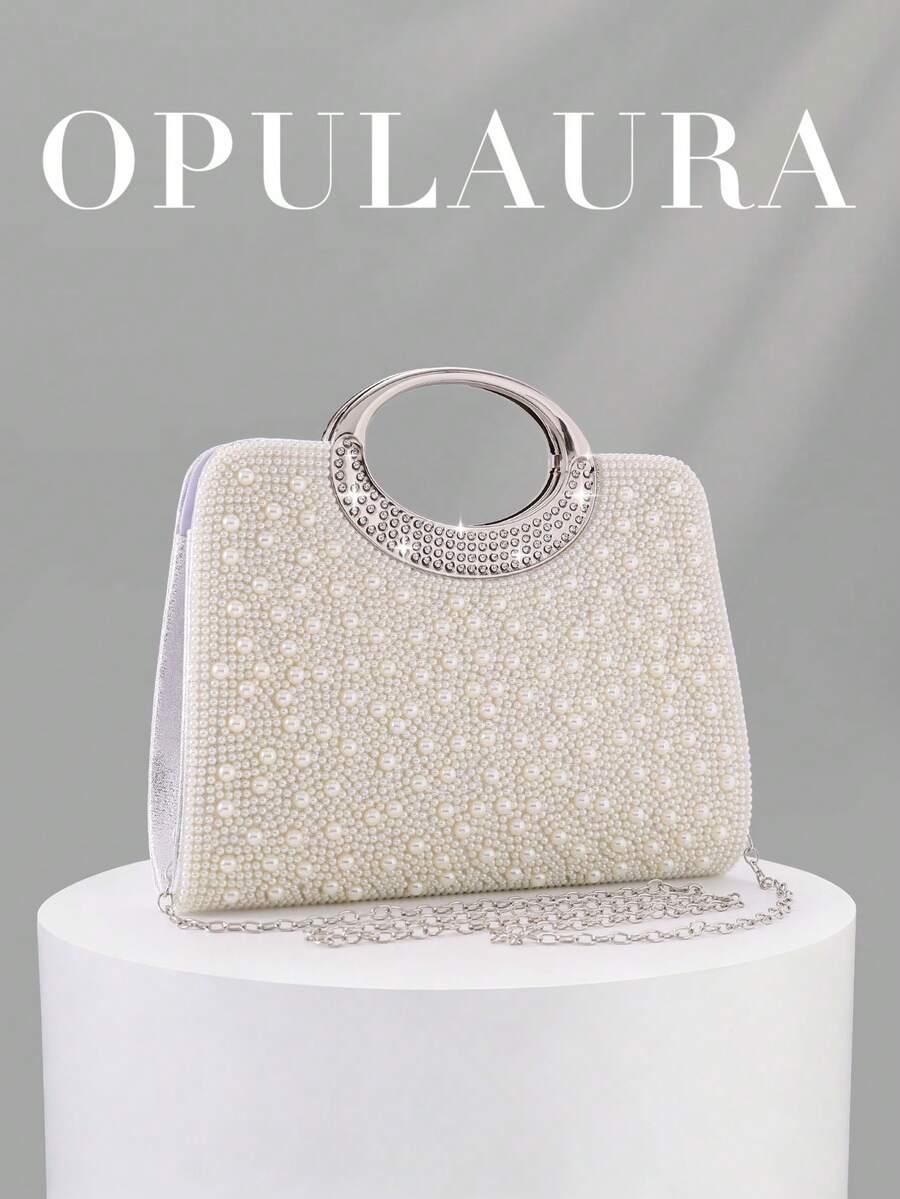 OpulAura 女士时尚闪亮水晶水钻晚宴手拿包,璀璨奢华镶钻正式礼服手提包,适合晚宴、派对、生日、婚礼等场合作为礼物 - 杏色 - 查看 1