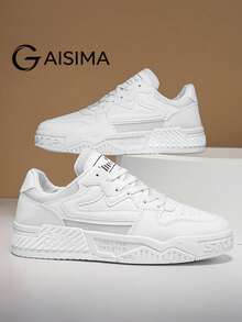 New Fashion Men Casual Niche Low-Top Design Sneakers, Thick Sole Versatile Mixed Color Leisure Shoes - White - View 2