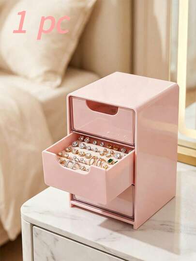 1pc 3-Layer Pink Glossy Plastic Drawer Storage Cabinet, Minimalist Desktop Small Accessories & Cosmetics Organizer, Suitable For Office, Bedroom, Holiday Gift, All Seasons