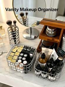 Metal Wire Storage Basket, Multi-Functional Desktop Organizer, Hollow Metal Storage Bucket, Suitable For Kitchen, Bathroom, Vanity - Multicolor - View 2