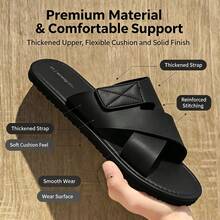 Men's Summer Sandals, Fashionable Versatile Men's Slippers, Men's Flat Sandals, Color Block Design, Minimalist Flat Slippers, Vacation Beach Roman Sandals - Black - View 2