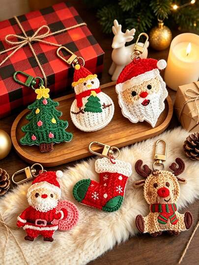 6pcs/1pc Woven Christmas Gift Keychain – Suitable For Christmas Parties, Christmas Tree Decorations, Themed Parties, Thanksgiving, New Year, Christmas Party Favors, Holiday Parties, And Festive Scene Decorations.