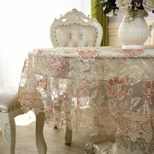1PC Floral Embroidered Lace Round Tablecloth, Lightweight Hollow Decorative Table Cover, Suitable For Home, Wedding, Dining Table - Burgundy - View 2
