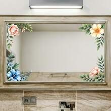 1PC 2D Rose & Lily Mirror Frame Wall Sticker, Bathroom Mirror Corner Floral Self-Adhesive Decorative Decal - Multicolor - View 6