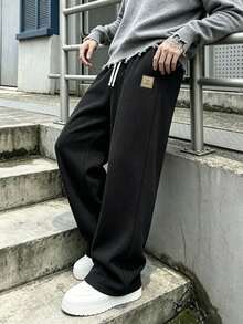 Men's Autumn/Winter Thermal Lined Thick Straight Leg Casual Fashion Minimalist Long Pants - Black - View 1