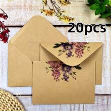 20pcs Vintage Floral Print Kraft Paper Envelope Set, Rustic Flower Pattern Greeting Cards Envelopes For Thank You Notes Wedding Invitation Birthday Party DIY Craft Stationery Supplies - View 10