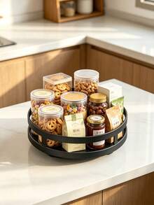 1pc Black Metal Slouchy Susan Rotating Turntable, 25cm 360 Degree Rotating Desktop Storage Tray, Multi-Functional Organizer, Suitable For Storing Spice Bottles, Cosmetics, Skincare Products, Medicines, Snacks, Etc., Perfect For Kitchen, Bathroom, Bedroom, Storage Room Use - Black - View 3