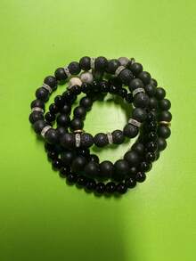 RINTOLER 4pcs Multi-Layer Stacked Matte Stone Beaded Bracelets For Men, Boyfriend Gift - Black - View 6
