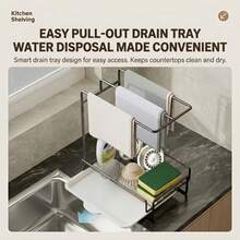1 Set Black Wall-Mounted Countertop Dual-Use Kitchen Cloth Rack, Sink Drip Tray, Cloth/Towel Storage Organizer With Drip Tray, Home Storage Organization Accessory - Black - View 3