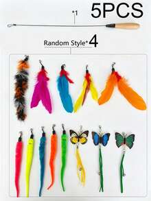 Cat Supplies & Toys: 1 Set Multi-Color Wooden Handle Cat Teaser Wand With Colorful Butterfly Replacement Parts And Small Bells, Interactive Chasing Toy For Kittens And Adult Cats, Increases Daily Exercise, Holiday Gift - View 13