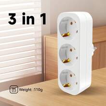 CILIA 1/2个三合一电源插座，16A/250V，重量：110克，便携式，适用于室内办公室、厨房、客厅、宿舍，白色/黑色 - 查看 3