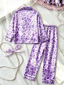 Tween Girl Purple Leopard Print Long Sleeve Pants Pajama 2-Piece Set - Multicolor - View 8
