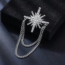 1pc Elegant Alloy Rhinestone Star Chain Cross Brooch, Suitable For Men And Women Daily And Party Wear - Cross - View 3