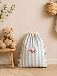 Personalized Striped Drawstring Backpack Custom Name Canvas Sack Bag Portable Storage Sack For School Gym Swimming Gift - Multicolor - View 4