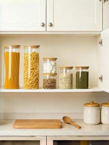 Multi-Size Bamboo Lid Glass Airtight Storage Jars, Transparent Moisture-Proof Fresh-Keeping Canisters, Suitable For Tea, Grains, Snacks, Dried Goods Storage, Kitchen Pantry Organization Containers - Clear - View 4