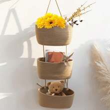 [Free Ship(14in)]Woven Cotton 3-Tier Over The Door Basket, Wall-Mounted Jute Storage Organizer In Bathroom – Decorative Nursery Baskets, Toys Small Basket Gift Hook Laundry Basket House Organizers,Halloween, Christmas, Home Decor &Storage Accessories - View 13