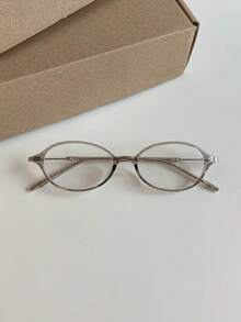 1 Pair High-Quality Women's Fashion Elegant Personalized Clear Tea Gray Oval Small Frame Glasses - Clear - View 9