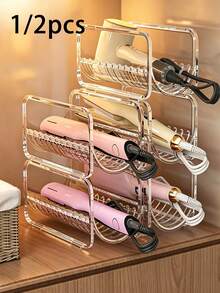 1/2pcs Transparent Visible Hair Curler Storage Rack, Bathroom Cabinet Under-Counter Hair Dryer And Straightener Storage Box, Dormitory Vanity Table Hair Curler Storage Box - Multicolor - View 1