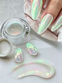 French Chameleon Nail Powder, Shiny Green-Gold Gradient, Neon Design, Easy To Create Salon-Grade Nail Art, Y2K Style For Nail Salons, Wedding Colorful Dust, Finely Ground Metallic Nail Polishing Powder, For Daily And Formal Occasions - Multicolor - View 6