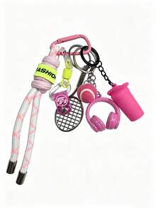 Woven Rope Tennis Theme Creative Pendant Keychain, Tennis Racket Keychain, Sports Water Bottle Earphone Charm, Suitable For Gym Bag, Car Keys, Unisex - Multicolor - View 13