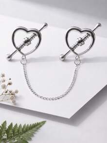 CIZME 1 Pair Fashion Stainless Steel Heart-Shaped Fake Nipple Rings, Suitable For Women's Daily Decoration, No Piercing Required, With Chain Clip, Adjustable, Body Jewelry, Fake Nipple Rings - Fake Nipple Ring - View 6