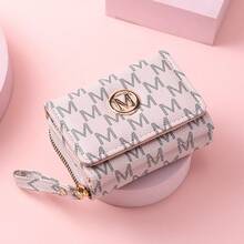 Vintage M Letter Print Short Wallet For Women, Metal Buckle, Multi-Card Slots, Zipper Coin Purse, Handheld Small Bag - Multicolor - View 16