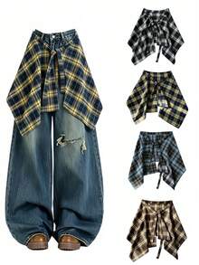 Plaid Waist Apron, Lightweight Layered Hip Coverage, Suitable For Yoga, Dance, Fitness, Workout, Pilates And Casual Sports Wear - Multicolor - View 1
