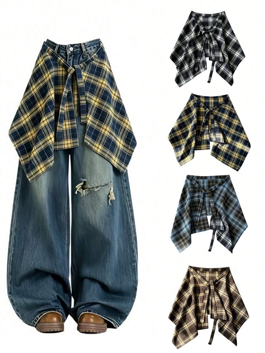 Plaid Waist Apron, Lightweight Layered Hip Coverage, Suitable For Yoga, Dance, Fitness, Workout, Pilates And Casual Sports Wear - Multicolor - View 1
