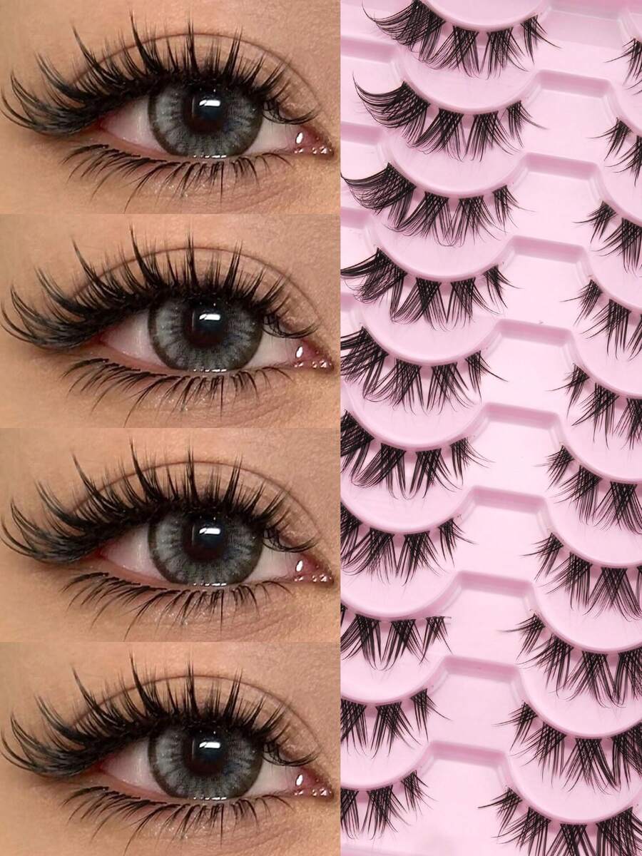 10 Pairs Of Natural False Eyelashes, Exquisite Artificial Eyelashes, Invisible Natural Transparent Stems, Essential For Makeup Travel, Easy To Wear, Suitable For Beginners, Suitable For All Places, Eyelashes, False Eyelashes - Black - View 1
