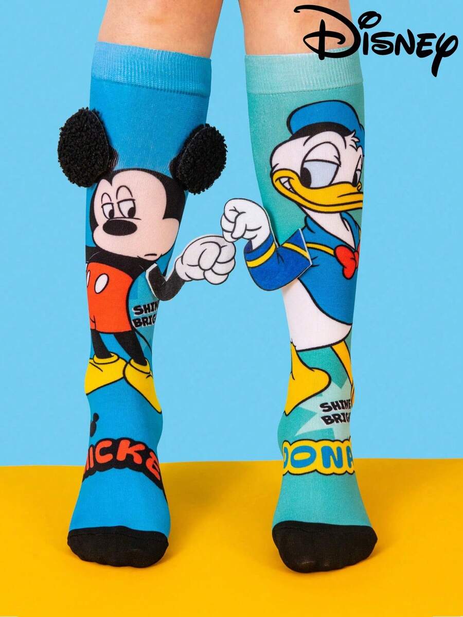 1 Pair Disney Kids Mid-Calf Socks 3D Cute Donald Duck Mickey Mouse Socks, Fun Christmas Gift For Autumn/Winter - Multicolor - View 1