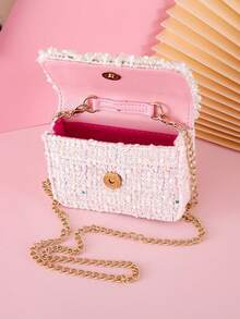 1pc Mini Children's Bag With Flower Decoration, Comfortable Woolen & PU Material, Flap Closure, Chain Strap, Fashionable Beaded Handbag And Crossbody Bag, Cute Sweet Princess Style, Suitable For Snacks And Coins, Perfect For Holidays And Daily Use - Wool Floral Love - View 4