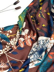 1pc Simple Printed Women's Scarf, Fashionable New Style Sun Protection Beach Shawl, Silk-Like Linen Feel Wrap - Coffee Brown - View 5