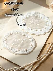 Personalized Lace Wedding Applique, Customized Embroidered Bridal Patch, Personalized Bride Name And Date Patch, Engagement Gif - Multicolor - View 3