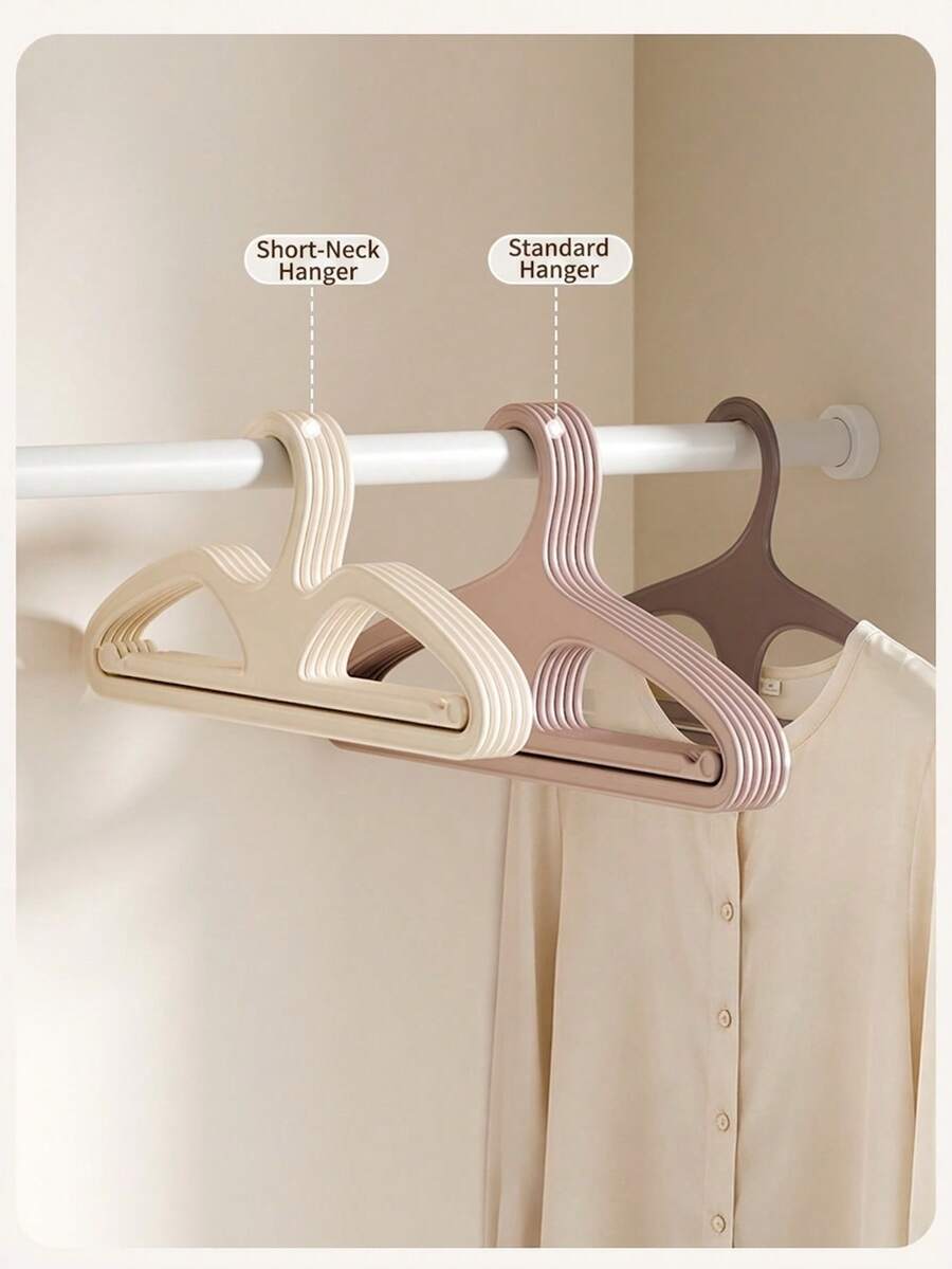 5 buah Gantungan Baju Plastik Pendek Hemat Ruang Anti Selip, Warna Solid Modern, Melengkung, Anti Kendur, Organizer Lemari Penyimpanan Gaun Panjang, Cocok untuk Kamar Tidur, Rumah, Asrama, Ringan dan Tahan Lama