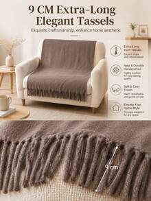 1pc All-Season Universal Minimalist Solid Color Chenille Sofa Cover, Soft And Comfortable European Luxury Style Throw Blanket, Air Conditioning Blanket, Nap Blanket, Fleece Blanket, Suitable For Bedroom And Living Room Home Decor, Room Decoration, Machine Washable And Hand Washable, Cat Scratch Resistant - Brown - View 2