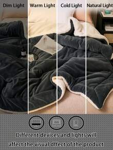 Milk Fleece Lambswool Bed Blanket - Soft Lightweight Comfortable Plush Luxury Quilted Duvet Cover Blanket 1pc - Dark Grey - View 10