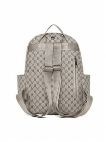 1pc Letter Print Women Backpack, Large Capacity Casual Daypack, Multi‑Pocket Design Travel School Backpack - Khaki - View 5